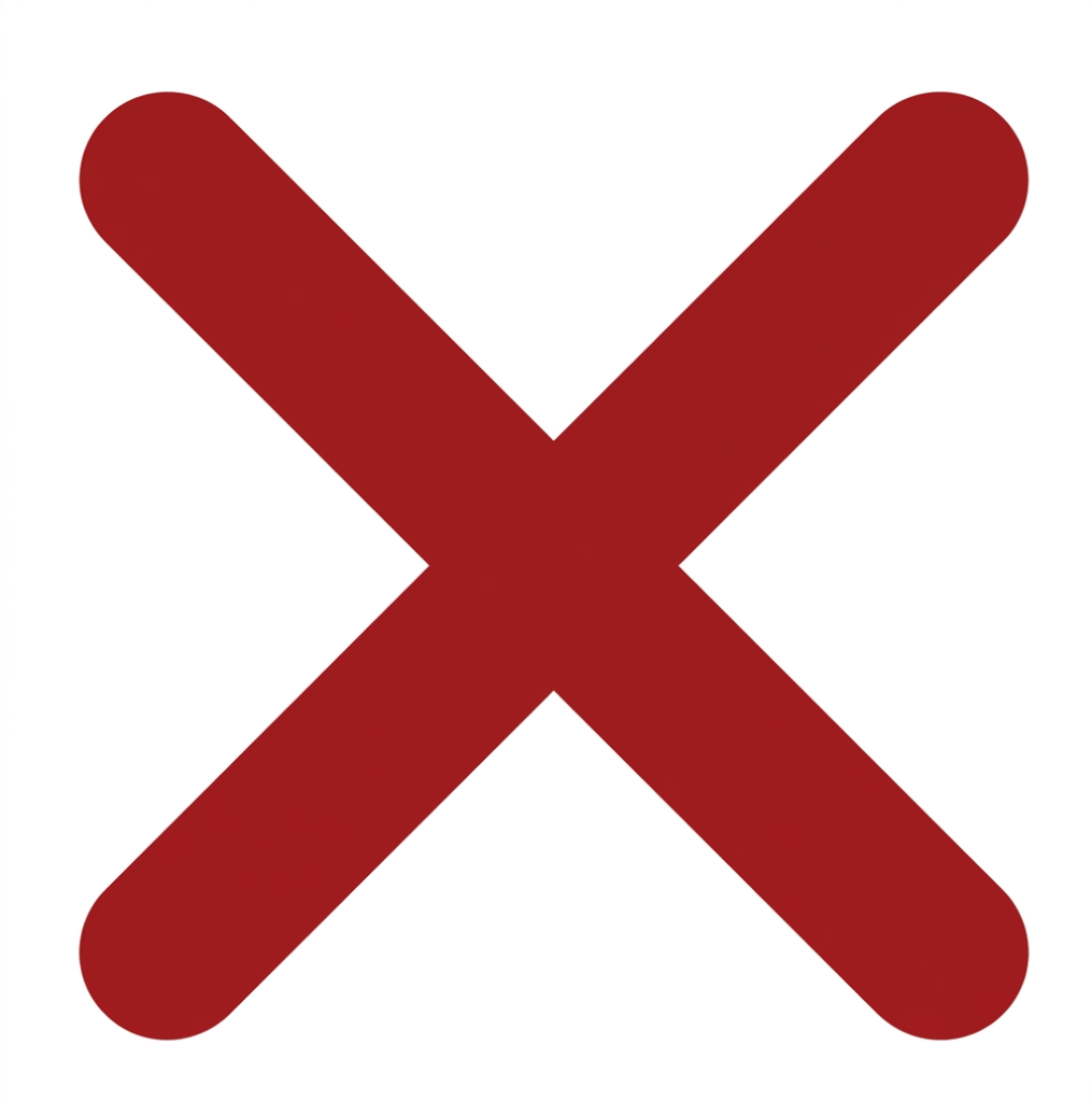 Red cancel or close icon Red X symbol with rounded edges on transparent background